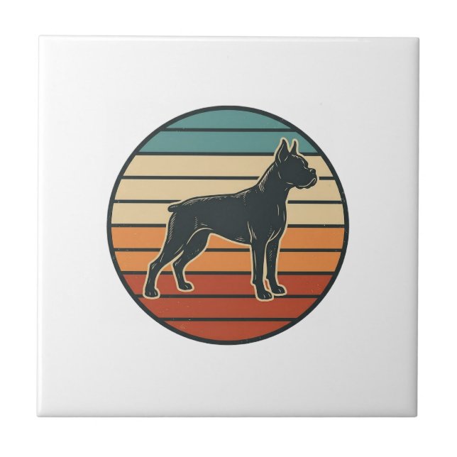 Carreau Dessin vectoriel de gravure de chien Boxer au couc (Devant)