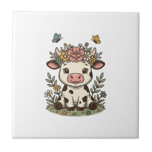 Carreau Dessin vectoriel de gravure vintage de veau floral