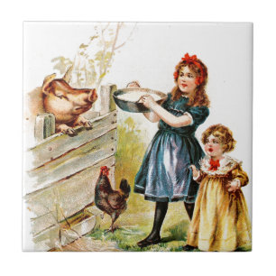 Carreau Dessin vintage : Alimentation du porc