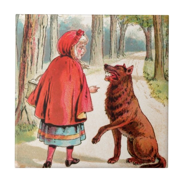 Carreau Dessin vintage : Capuchon rouge et le loup (Devant)