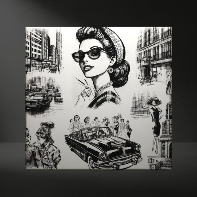 Carreau Dessin vintage Fille de mode (Créateur téléchargé)