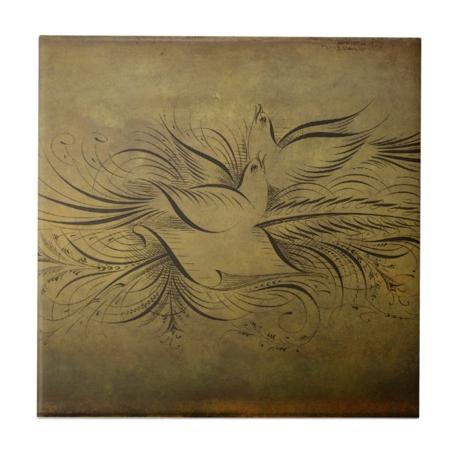 Carreau Dessins au trait vintages d'oiseaux d'or (Devant)