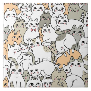 Carreau Dessins de chat mignon gribouillés