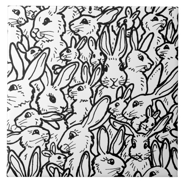 Carreau Dessins de lapin noir et blanc Motif de lapin mign (Devant)