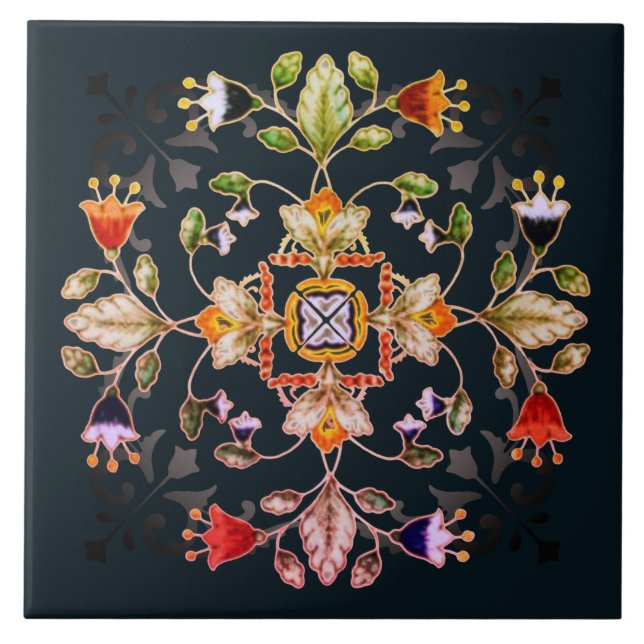 Carreau Dessous de verre Bar en grès - Fiori Dark (Devant)