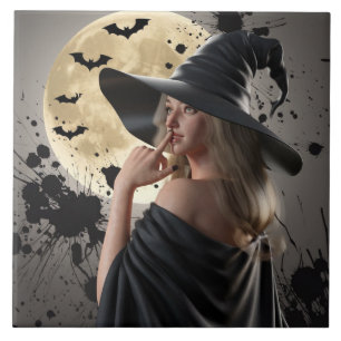 Carreau Dessous de verre d'Halloween de nuit sorcière