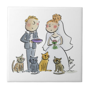 Carreau Dessous de verre en papier mariage Couple Cats