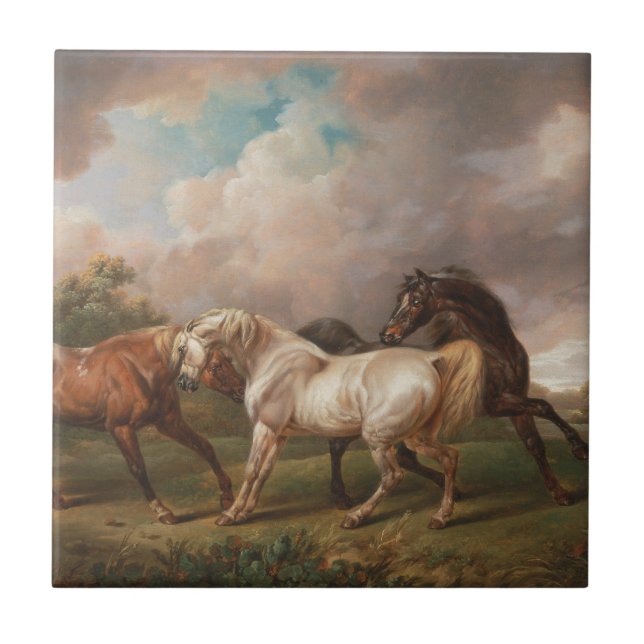Carreau Destin de chevaux d'huile de peinture d'art de (Devant)