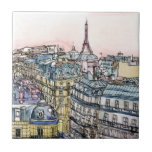 Carreau Destinations | Aquarelle Tour Eiffel & Paris<br><div class="desc">Une aquarelle pittoresque et un design d'encre créé par le talentueux Melissa Wang. Cette illustration représente un paysage urbain de la ville de Paris avec l'emblématique Tour Eiffel debout en haut de la pièce surplombant la ville. Cette icône culturelle est généralement représentée à l'avant et au centre d'une image ou...</div>