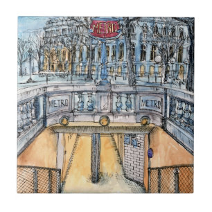 Carreau Destinations   Aquarelle Vintage entrée du métro
