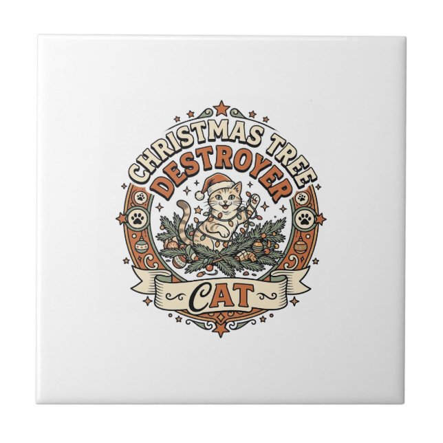 Carreau Destructeur d'arbre de Noël Chat Destructeur d'arb (Devant)