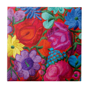 Carreau Détail d'un textile floral à broderie traditionnel
