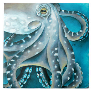 Carreau Détails de l'aquarelle bleue octopus