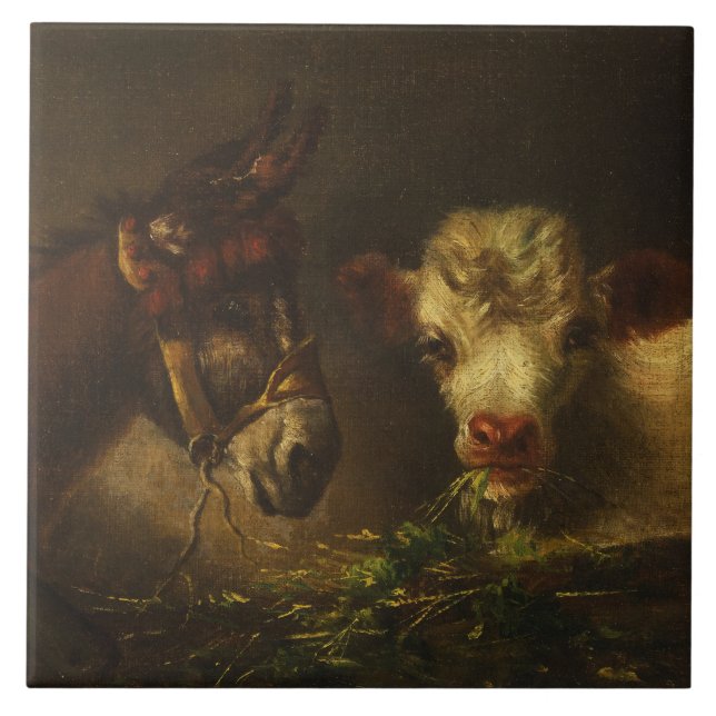 Carreau Deux amis (âne et agneau) (animaux de ferme) (Devant)