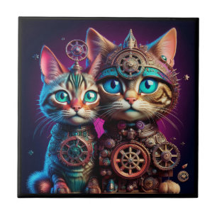Carreau Deux chatons Steampunk posent