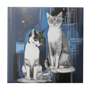 Carreau Deux chats gris sur un Arrière - plan Abstrait