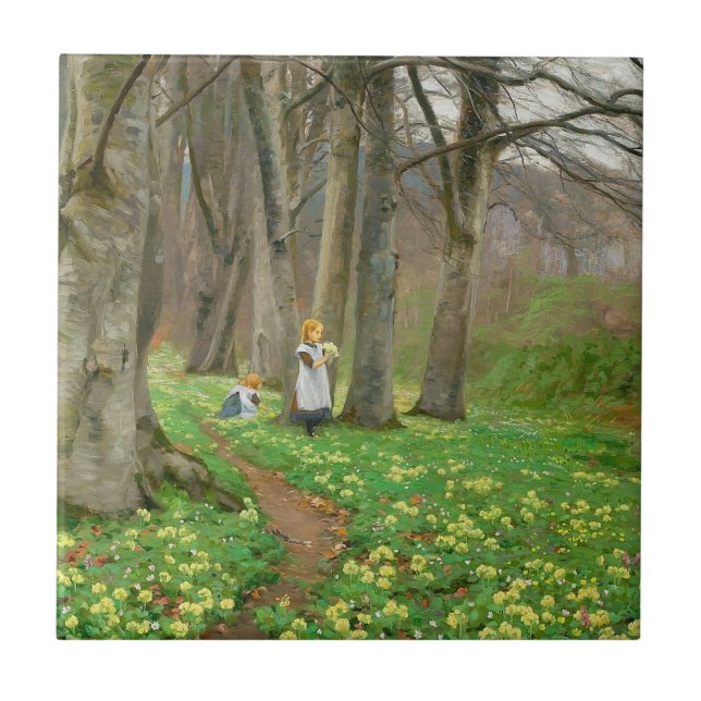 Carreau Deux filles cueillant des fleurs dans la forêt de  (Devant)