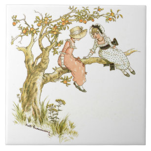 Carreau Deux filles dans un arbre Kate Greenaway