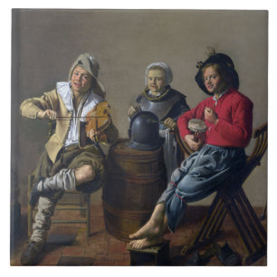 Carreau Deux garçons et une fille faisant de la musique (m