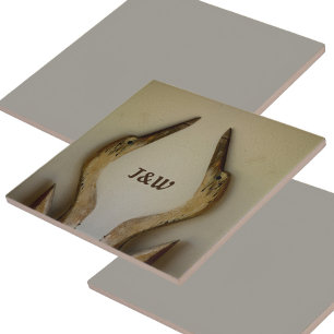 Carreau Deux Hérons Patinés avec Initiales Côtier