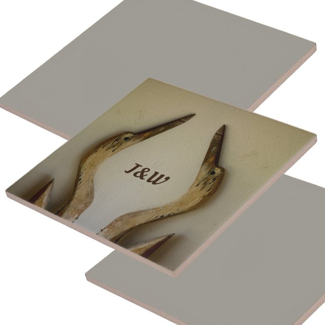 Carreau Deux Hérons Patinés avec Initiales Côtier (Créateur téléchargé)