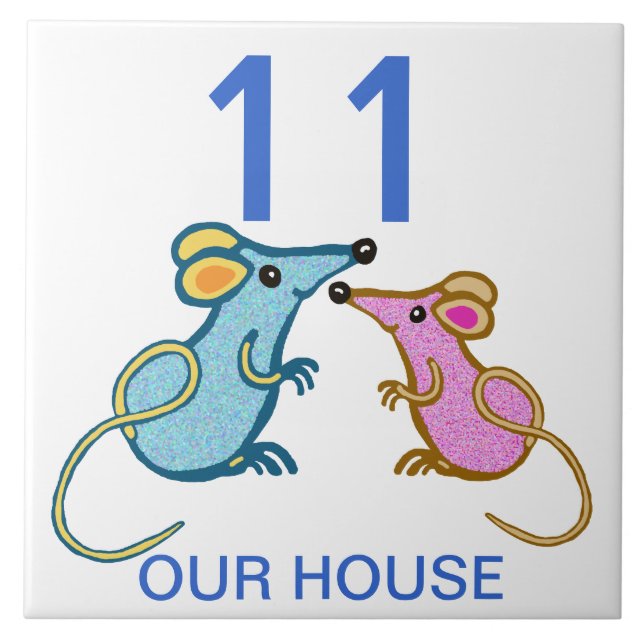Carreau deux jolies souris numéro de maison (Devant)