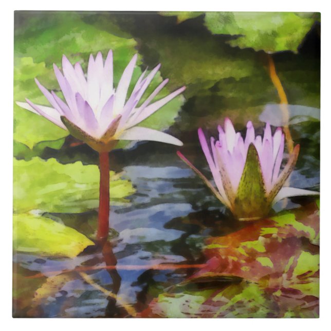 Carreau Deux lotus d'eau violets (Devant)