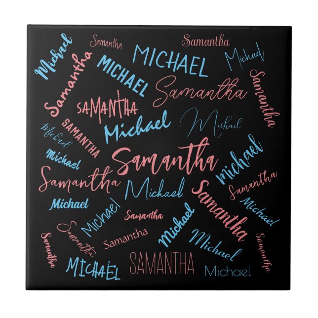 Carreau Deux noms couples motif monogramme bleu rose clair (Devant)