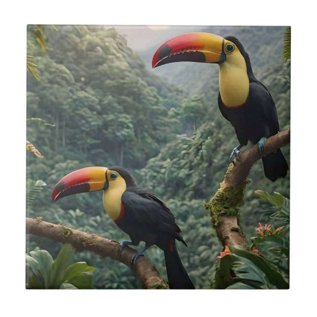 Carreau Deux Oiseaux Toucans Tropicaux, (Devant)