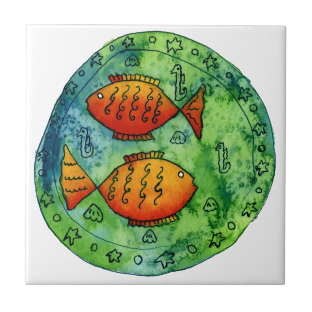 Carreau Deux poissons rouges dans la mer (Devant)