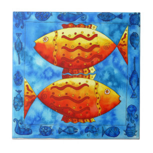 Carreau Deux poissons rouges vibrants