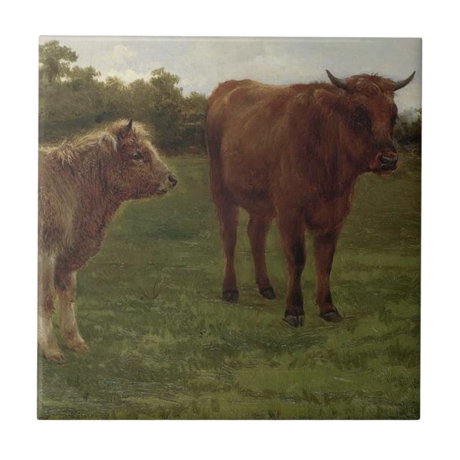 Carreau Deux vaches debout dans un champ (par Rosa Bonheur (Devant)