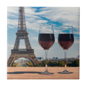 Carreau Deux verres de vin avec la tour Eiffel