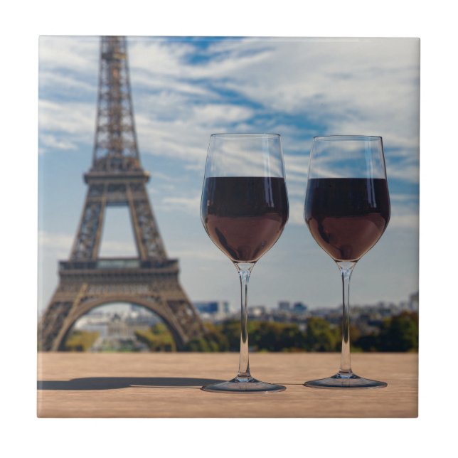 Carreau Deux verres de vin avec la tour Eiffel (Devant)