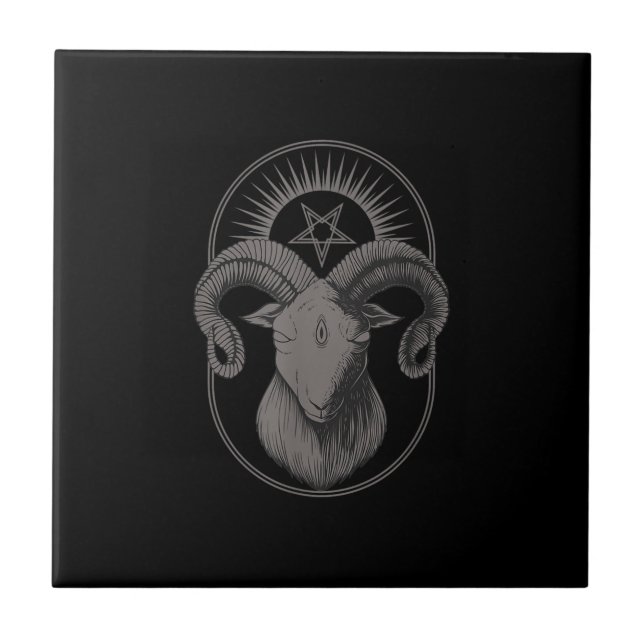 Carreau Devil Goat Pentagram Baphomet Satan Occult Satanic (Devant)