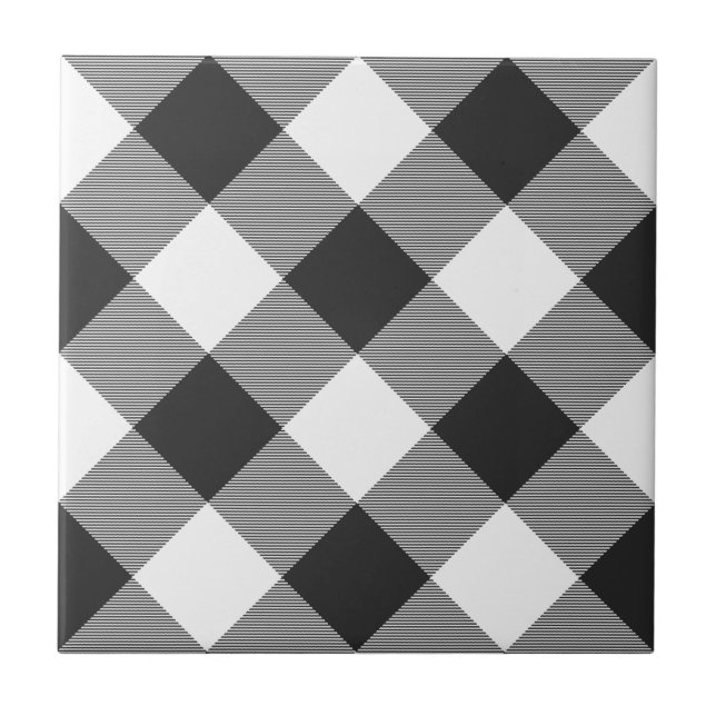 Carreau Diagonal Motif Plaid Tartan Blanc Plaid Buffalo (Devant)