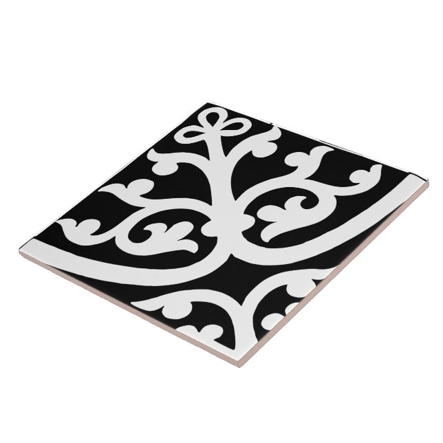 Carreau Diamant Abstrait Élégant Orienté Noir & Blanc (Côté)