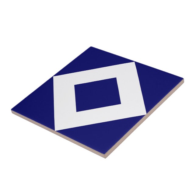 Carreau Diamant Bleu Profond, Bordure Blanche Grave (Côté)