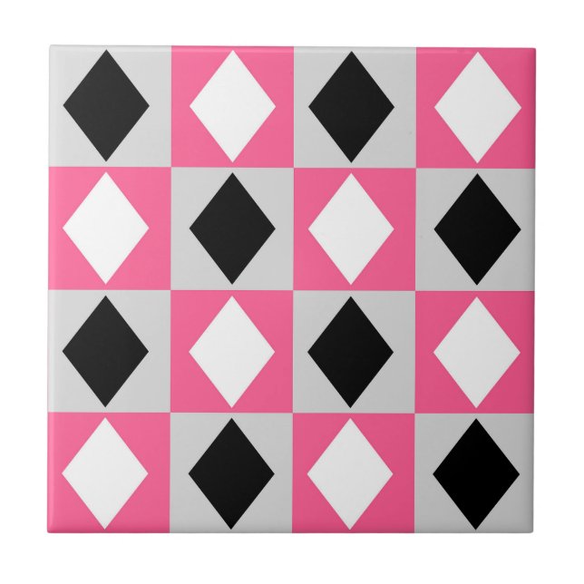 Carreau Diamant Rhombus rose noir blanc (Devant)