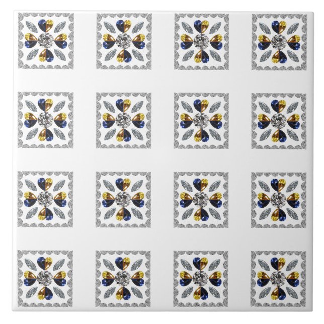 Carreau Diamant unique, Bleu Jaune en Coeur (Devant)