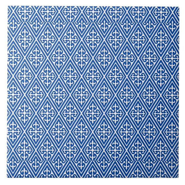 Carreau Diamants damassés médiévaux, bleu cobalt (Devant)