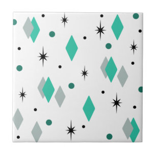 Carreau Diamants de l'âge spatial Turquoise Blanc