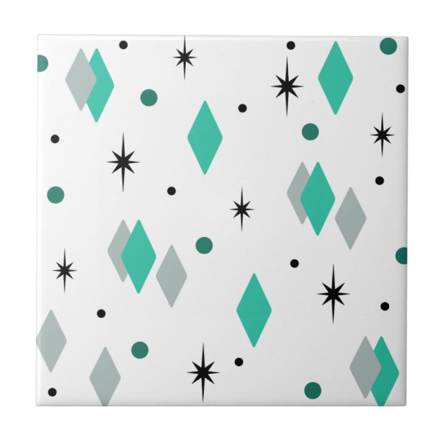 Carreau Diamants de l'âge spatial Turquoise Blanc (Devant)