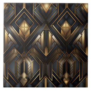 Carreau Diamants encadrés Art Déco noir et or