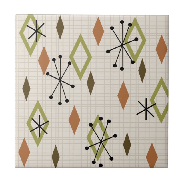 Carreau Diamants modernes du milieu du siècle Nature Tons  (Devant)