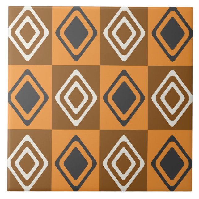 Carreau Diamants modernes du milieu du siècle Orange Brown (Devant)