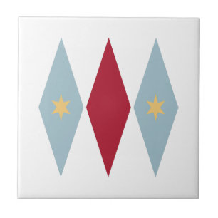 Carreau Diamants rouges Bleus Etoiles jaunes Mi-siècle Mod