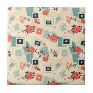 Carreau Diapositive de film bleu corail de milieu de siècl