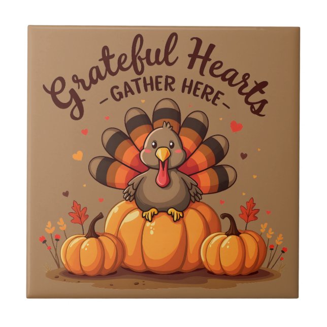 Carreau Dinde de Thanksgiving à cœurs reconnaissants (Devant)