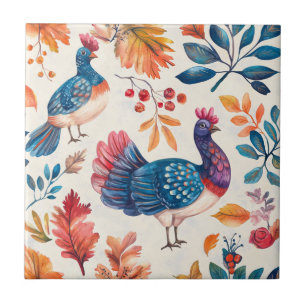 Carreau Dinde de Thanksgiving rustique, motif d'art folklo